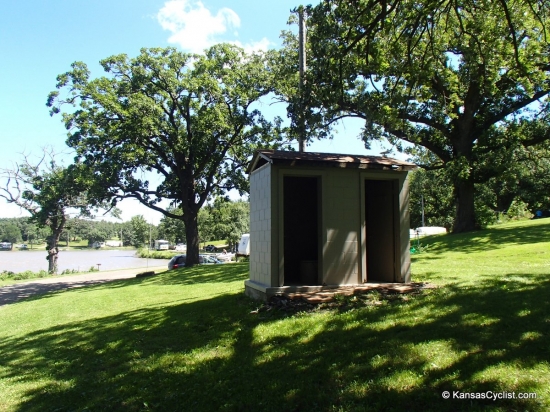 Mission Lake - Restrooms - This is a typical restroom at Mission Lake in Horton, Kansas. Pit toilets.