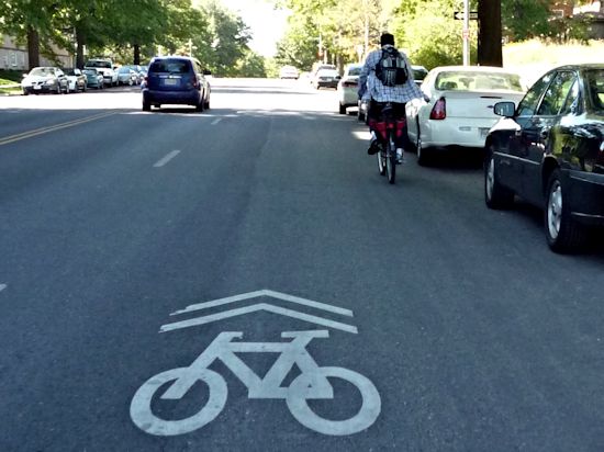 KCMO Sharrow Cyclist