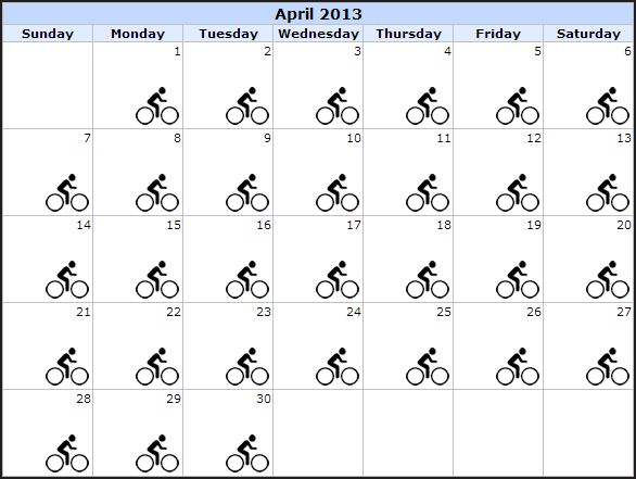 30 Days of Biking Calendar 2013