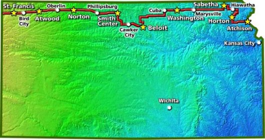 Biking Across Kansas 2008 Route Map