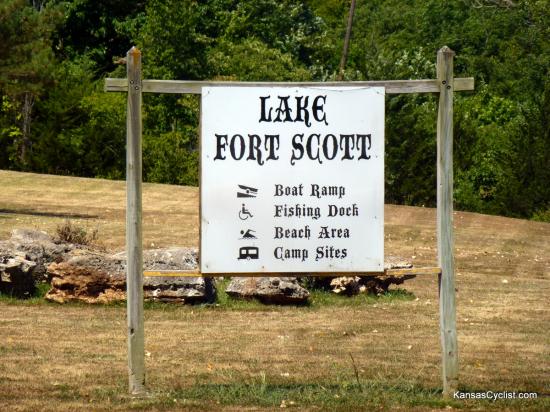 Lake Fort Scott - Entrance Sign - This sign is located at the entrance to Lake For Scott, and shows the services and facilities provided: boating, fishing, swimming, and camping.