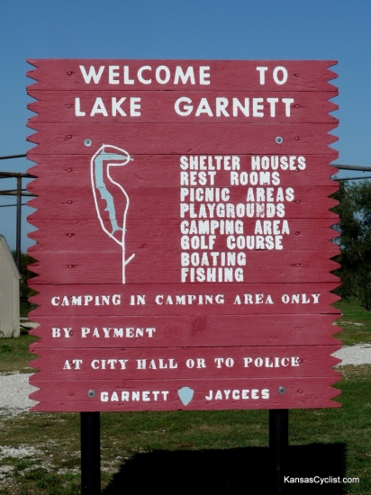 Garnett North Lake Park - Sign - This is the entrance sign to North Lake Park in Garnett, Kansas. It lists the facilities at the lake, and specifies that camping is permitted in the camping area only. It also says that payment can be made at city hall or the police station. There is also a self-pay station at the campground.