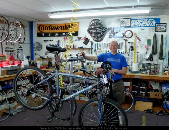 Roger Lomshek - This is Roger Lomshek, who owns Tailwind Cyclists in Pittsburg, KS. Roger also organizes the annual Gorilla Century and the Kansas Road Race Championships (criterium, time trial, road race) in and around Pittsburg, and takes the lead on a number of trail-building projects in southeast Kansas. Thanks for all you do to promote cycling, Roger!