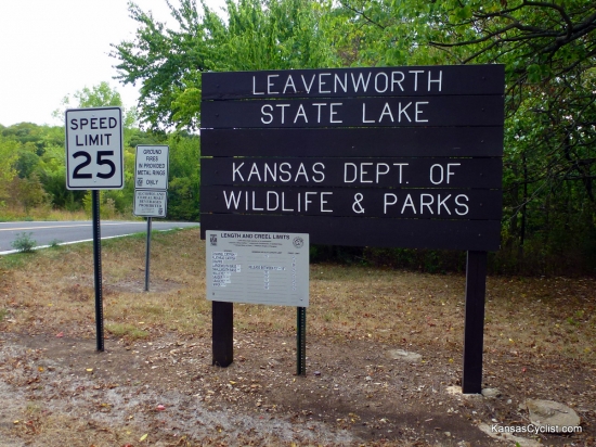 Leavenworth State Fishing Lake - Entrance Sign - This is the entrance sign at the eastern end of Leavenworth State Fishing Lake. The entrance road is paved on the east end of the lake; gravel on the western end.