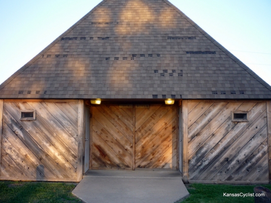 Santa Fe Safari Campground - Restrooms - This is the restroom and shower facility at the Santa Fe Safari Campground in Chanute, Kansas. There are separate men's and women's facilities, each with a single-stall shower, flush toilet, and sink with running water.