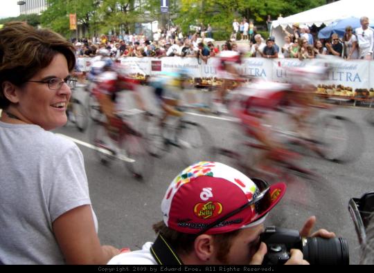 Kansas City Blur - The racers are just a blur as they pass spectators lining Grand Avenue at the end of the Tour of Missouri in Kansas City.