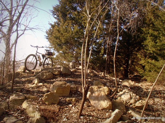 A rocky outcrop on the Lehigh Portland Trails in Iola, Kansas