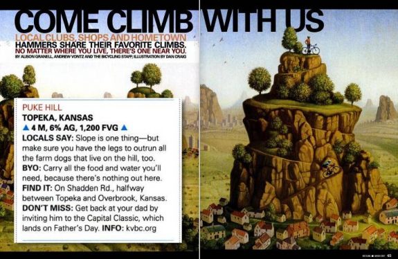 The March 2007 issue of Bicycling Magazine named Puke Hill as one of the Favorite Climbs in Kansas.