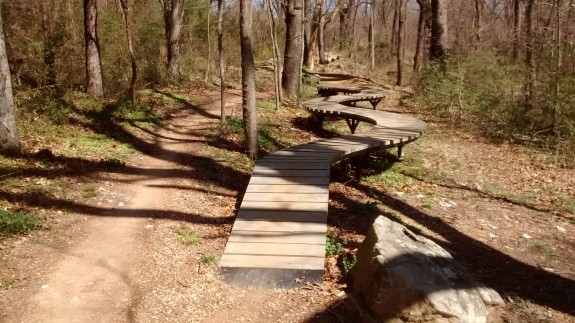 A skill-building elevated trail at the Slaughter Pen Hollow Trails.