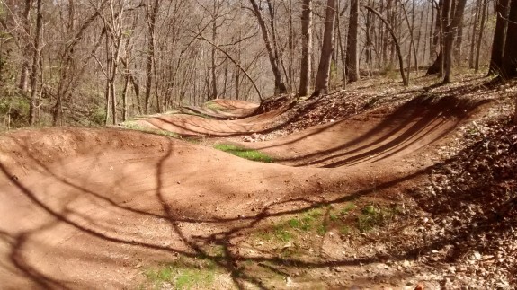 A slalom downhill flow trail at at the Slaughter Pen Hollow Trails. Fun!